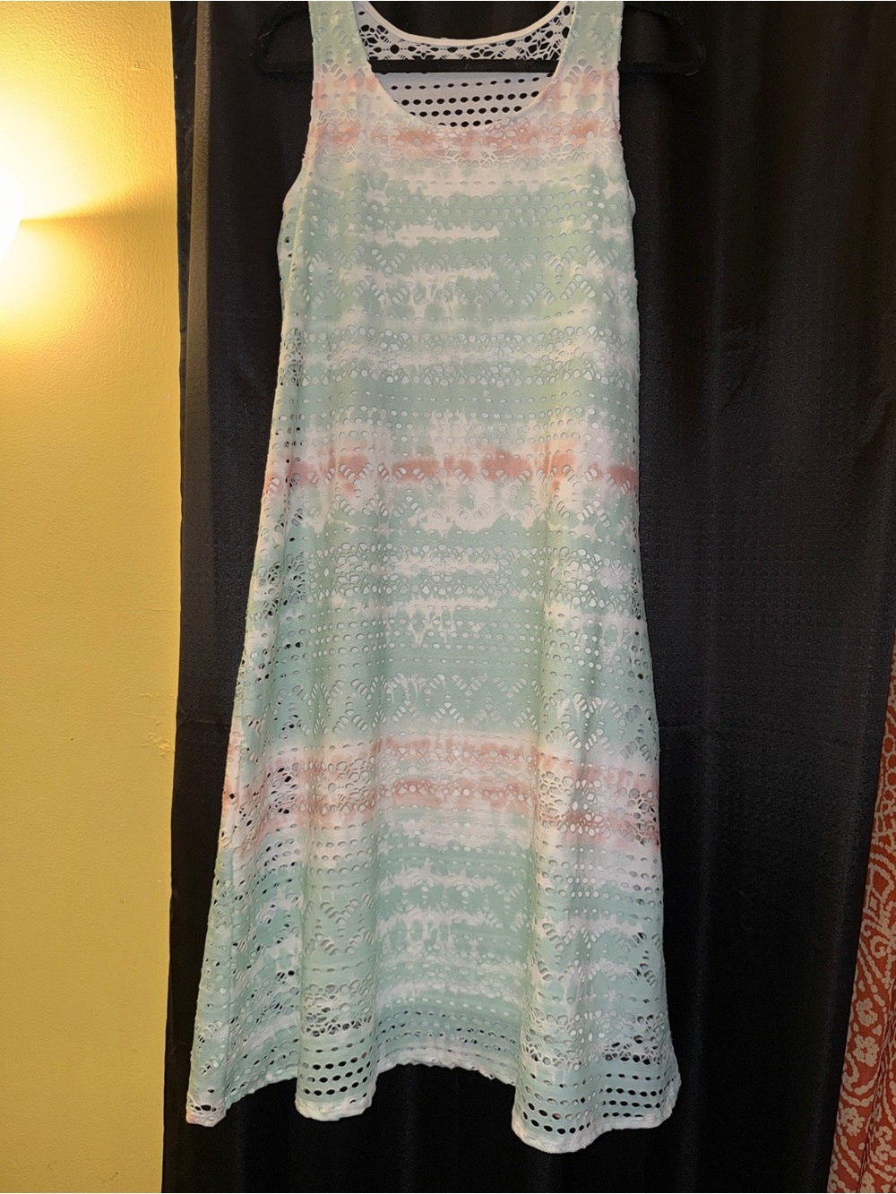 Sleeveless Pastel Tie-Dye Eyelet A-Line Dress - Mint & Blush